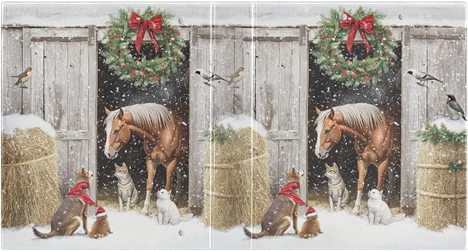 Farmhouse Christmas Barn with Horse Cat Dog Bird 3 Ring Binder 1.5" Decorative D-Ring Binder with Clipboard&3 Clear Pockets, Holds 200 Sheets A4 Size Paper Binders for School Home Office|2 Pack