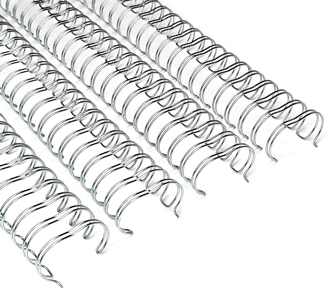 Rayson Double Loop Binding Wire Spines, 1" 2:1 Pitch, 21-Loop Silver, 50 Pack | Binds up to 240 sheets; 1" silver binding wire fits 2:1 pitch machines for Letter-size documents.