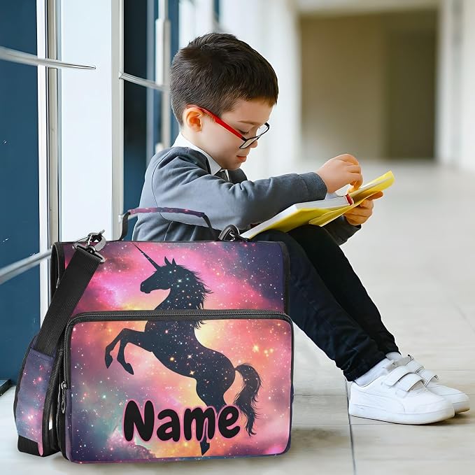 Custom Unicorn Galaxy Sky 3 Ring Binder Bag 1.5 inch Personalized Name Binder Organizer 500 Sheet Documents Storage for School Office