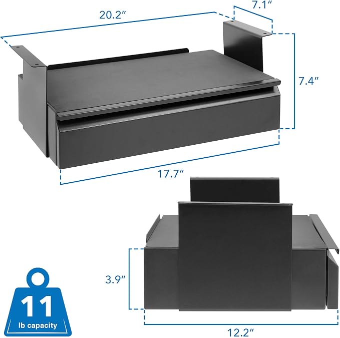 Mount-It! Hidden Under Desk Pull-Out Drawer with Shelf, Heavy-Duty Steel Under Table Storage Organizer, Smooth Slide Track, Fits Desks Over 0.71″ Thick, 11 lb Capacity