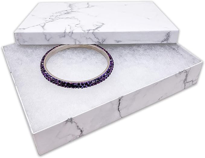 TheDisplayGuys 25 Cardboard Jewelry Gift Boxes with Inserts - Marble White | Size #75 - 7.1" x 5.2" x 1.3", Lids, Cotton Filled Padding, Kraft Paper, Bulk Pack Case, for Shipping, Organizers, Storage