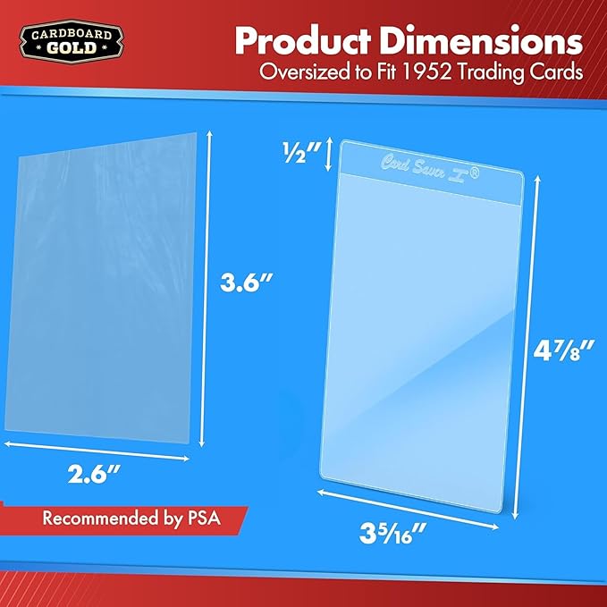 Cardboard Gold Card Saver 1 w/Sleeves - Semi Rigid Holders - 50 Count | PSA BGS SGC Grading Submissions, Acid-Free Polypropylene Protectors, Includes Bonus Sleeves, Binder Storage Compatible