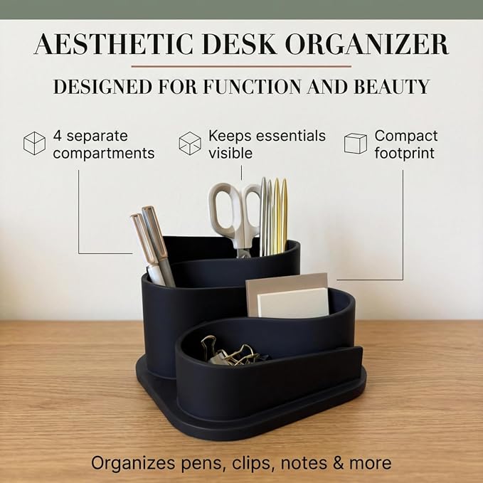 OAKOA Black Modern Desk Organizer - Minimalist Desk Accessories Pen Holder | Pencil Holder for Desk - Minimalist Desk Accessories & Workspace Organizers - Desk Pen Organizer - Modern Office Decor