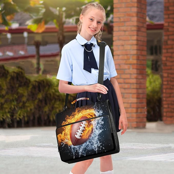 Football Print 3 Ring Zipper Binder with Shoulder Strap & Handle 3 Inch D-Ring Zippered Bag with Pencil Pouch,Multiple Pocket & Expanding File Folder, Binder Organizer for School or Office