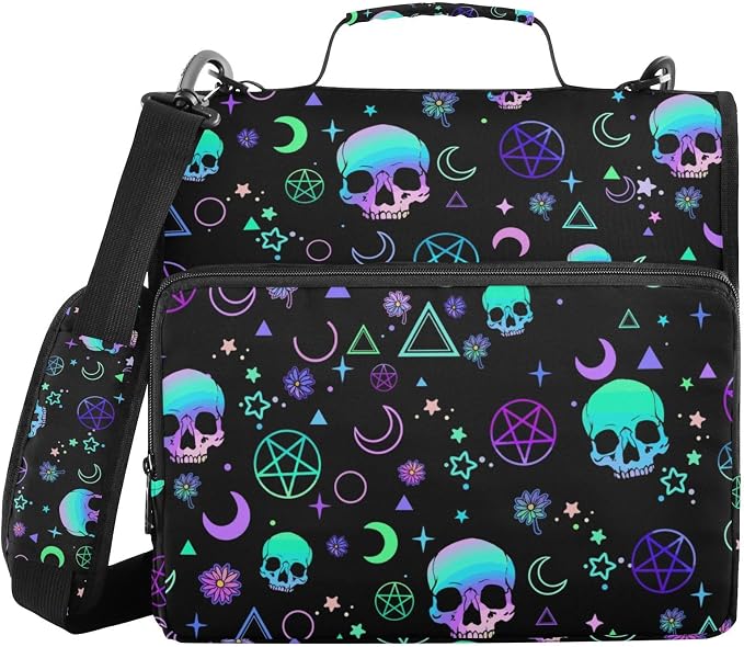 Magic Skull Binder Bag 3 Ring Zipper with Handle Shoulder Strap | for School Work Office Organizer Storage Case