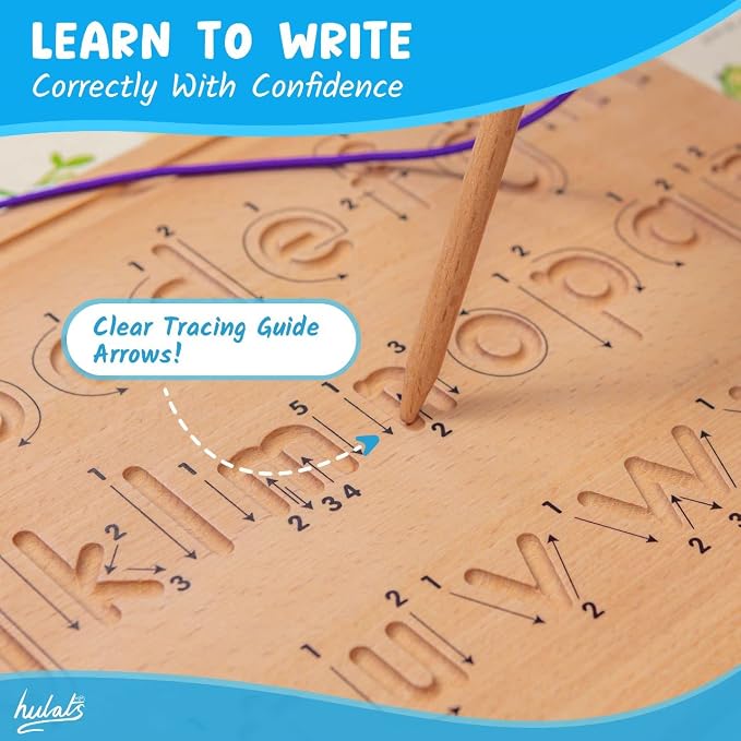 Hulats Learn to Write: Wooden Letter Tracing Board Set Ages 3-5