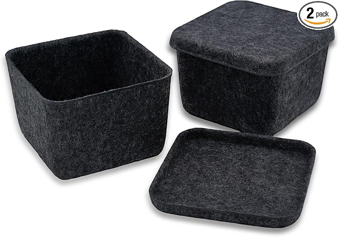2pc Cube Lidded Felt Desktop Stackable Storage Bin with Lid Charcoal