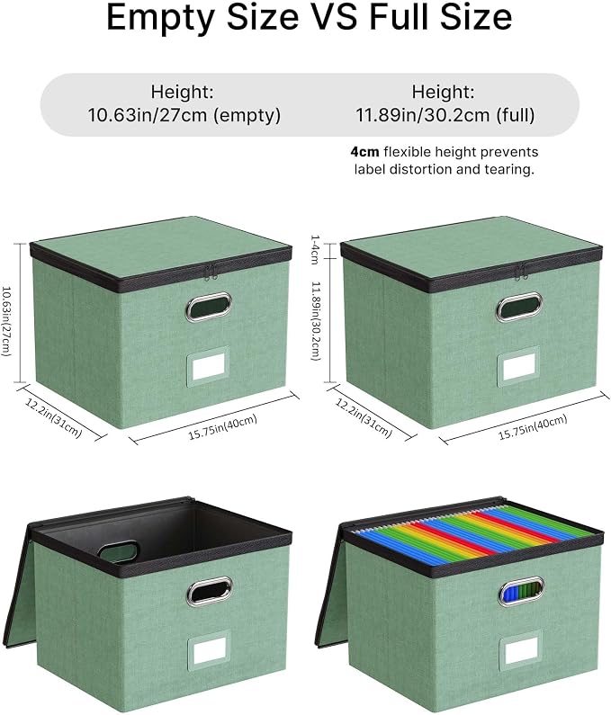 Oterri File Box Large 2-Pack Hanging Organizer for Letter/Legal-Size Folder | Dustproof Lid. 3 Mesh Pockets. Collapsible Scratch-Resistant GRS Linen. Slide Rails. Office, Home, Dorm