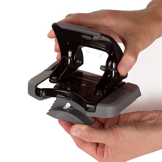 Swingline 2 Hole Punch, 20 Sheet Capacity Hole Puncher, Paper Punch, SmartTouch Low Effort Comfort Handle, Alignment Guide, Black & Gray (74135)