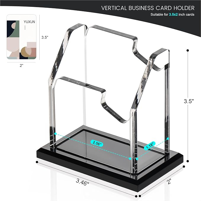 YUXUN Business Card Holder for Desk Vertical 1 Tier 1 Slot ,Black Acrylic Business Card Display Stand for Men & Women,Desktop Business Card Organizer for Office Home Exhibition, 50-60 Card Capacity