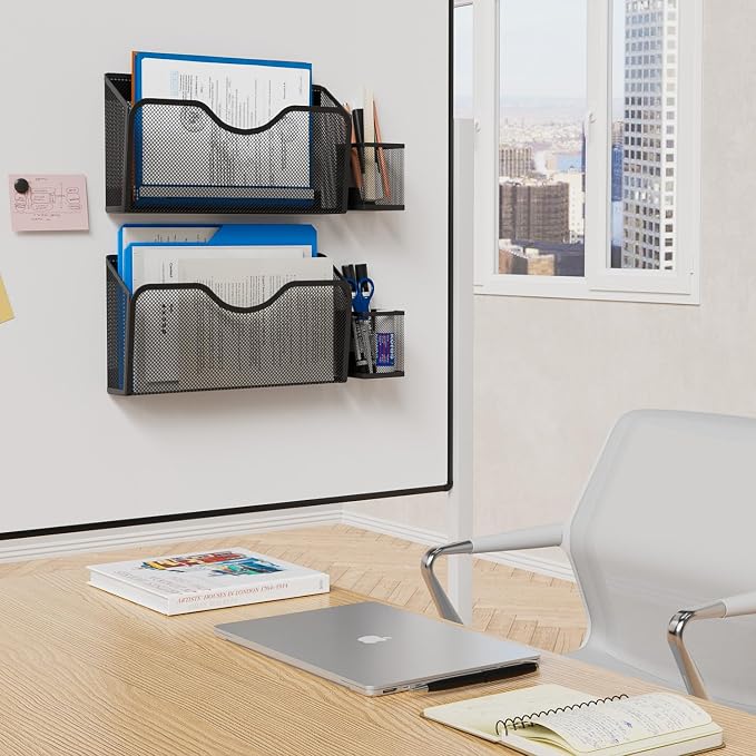 JANE EYRE Magnetic File Holder - Dual Magnets Hanging File Organizer | 2pcs File Holders, 2pcs Pen Holders, Strong Organization Capabilities for Classroom Home Office
