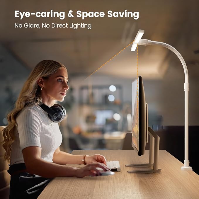 LED Desk Lamp - Bright Dimmable Computer Lamp, 24W Bendable Desk Light for Monitor Screen, Eye-Caring Tall Desktop Light for Task Home Office Work, White, Dual Head