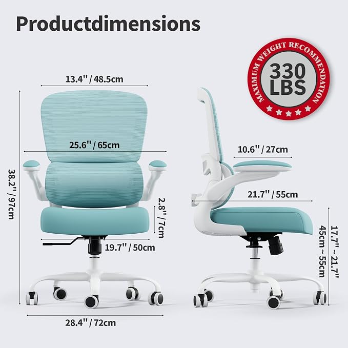 TRALT Office Chair - Ergonomic Desk Chair with Adjustable Lumbar Support, Mesh Computer Chair, Executive Chair for Home Office Comfortable Lumbar Support (1, Mint Green)