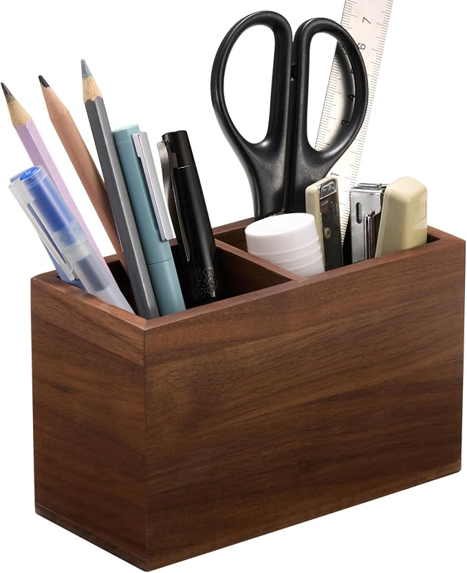 Walnut Pencil Holder (Double Slots) Wood Pen Holder for Desk