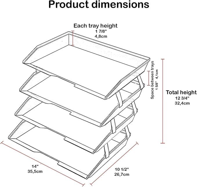 Acrimet Facility 4 Tier Letter Tray, Side Load, Letter Size/A4, Desktop File Organizer, Plastic (White Color)