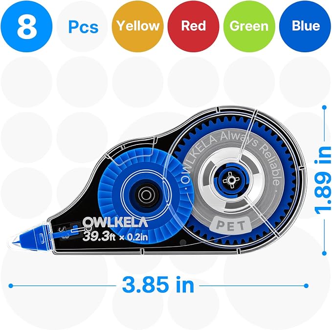 OWLKELA 8Pcs Correction Tape, 39.3 Ft, Colored core