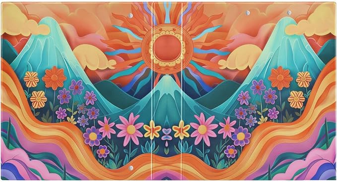 Aslsiy Retro Groovy Hippie Round Clipboard Binder - 1.5 Inch, Flower Sun Mountain Harcover Decorative Organizer for Office Supplies