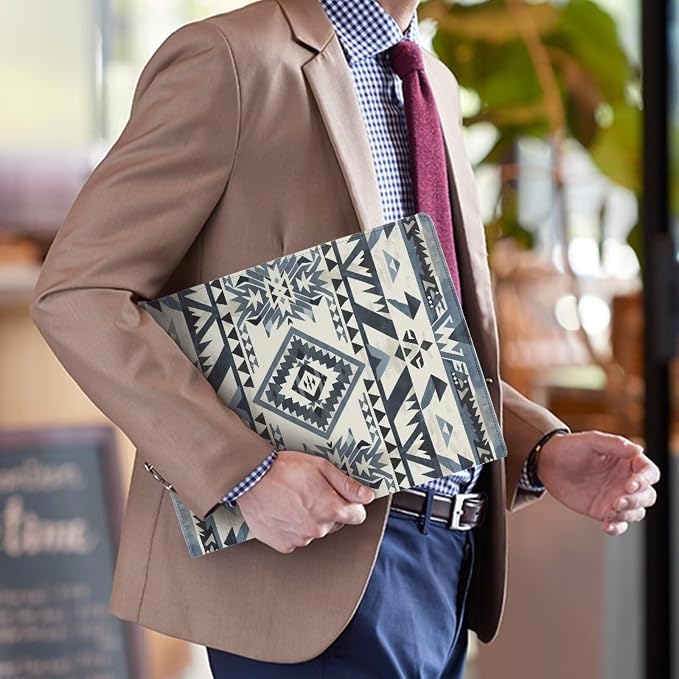 Dreaweet South Western Aztec Print Leahter Portfolio for Women Men Tribal Geometric Clipboard Folder Padfolio School Office Business Portfolio Folder for Interview/Conference Writing Notepad