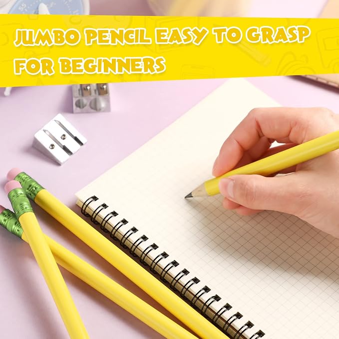 Fainne 48 Pcs Large Pencils 3 Sharpeners,Yellow+green,Triangle