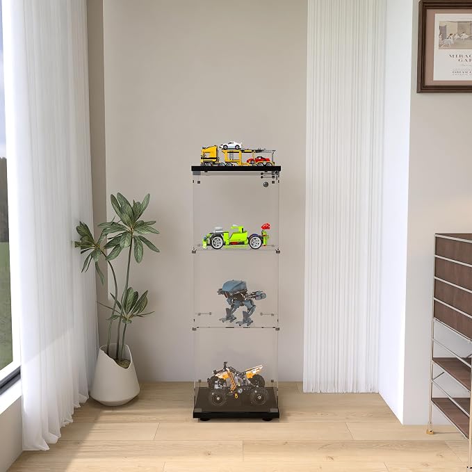 Frameless Glass Display Cabinet, Curio Cabinet Display Case with Lock and Glass Door, Quick-Install Floor Standing Small Showcase Display Shelf for Collectibles, Legos, Figures, Plants