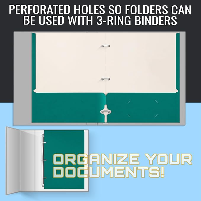 Better Office Products Two Pocket Portfolio Folders, 50-Pack, Teal, Letter Size Paper Folders, 50 Pieces, Teal