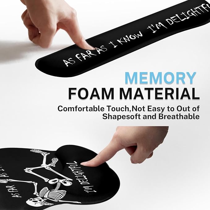 Keyboard Mouse Pad Set, 4 in 1 Desk Mat Set, Skull Skeleton Black | Large Mousepad+Keyboard Wrist Rest+Mouse Wrist Rest+Coaster Ergonomic Design for Home Office Computer