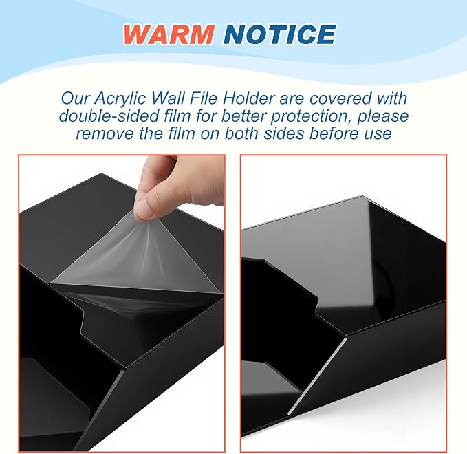Feifeiya 1 Pack 12.6"x9.5"x2.4" Black Acrylic Wall File Holder Organizer Wall Mount Magazine Document Brochure Mail Pocket Durable File Storage with 3 Colors Screw Cap for Office Home Waiting Room Use