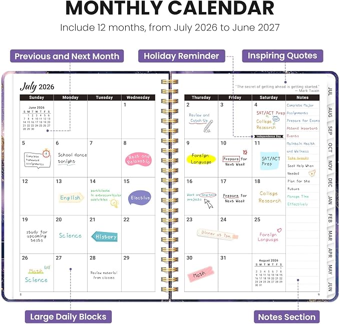 Planner 2026-2027, Academic Year Monthly & Weekly Planner Caledndar, July 2026 - June 2027, Hardcover Large Planning Agenda Book with Tabs for School Office Supplies, 8.5" x 11" - Cosmic Amethyst