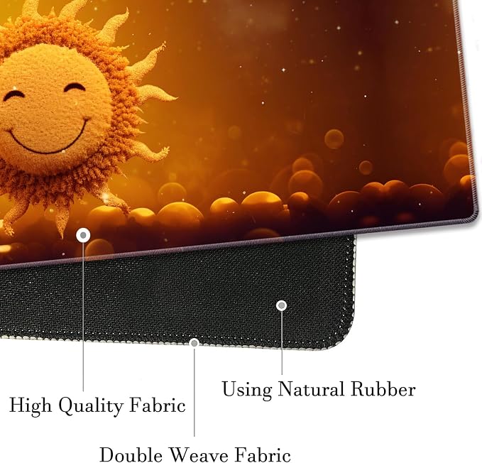 Extended Gaming Mouse Pad 31.5" x 11.8", with Edge Stitching, Non-Slip Rubber Base Keyboard Pad, Suitable for Work, Game, Office, Home and Coasters, Sun Smile Face