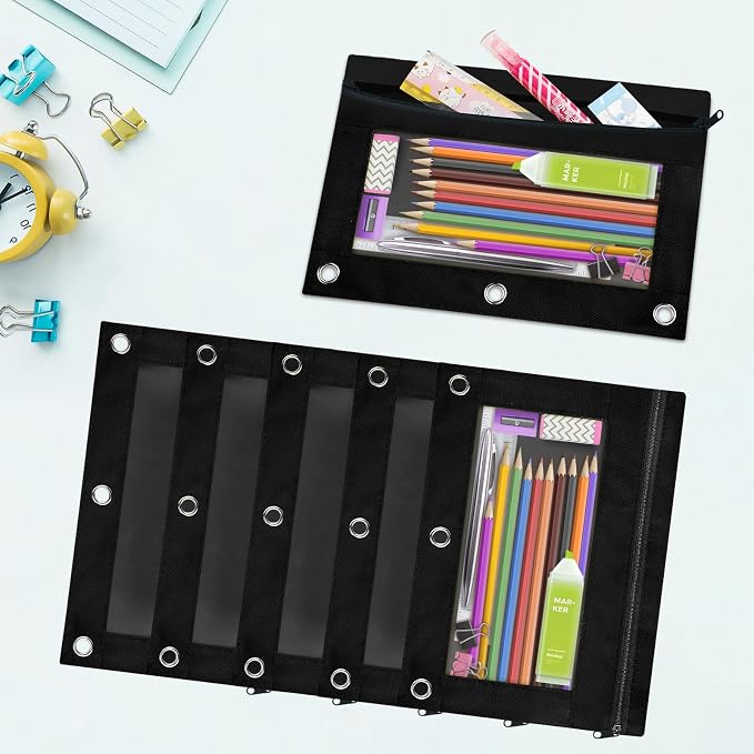 Ochido Pencil Pouch for 3 Ring Binder Bulk, 30 Pack in Black, Sturdy and Durable 3-Hole Binder Cloth Pencil Bag, Zipper Pencil Case with Clear Window for Storing School Office Supplies | Sturdy and Durable 3-Hole Binder Cloth Pencil Bag, Zipper Pencil ...