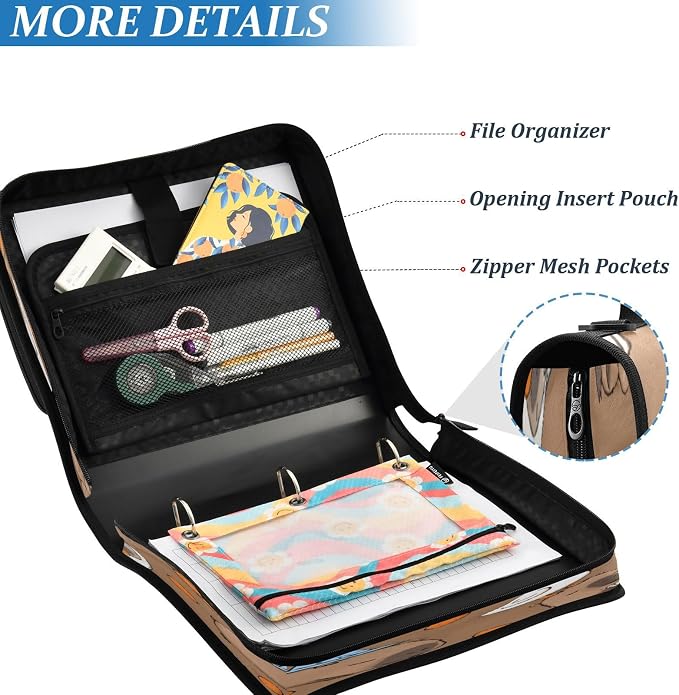 ALAZA Zipper Binder 3 Ring Cute Capybara White Ducks Binder Organizer with Zipper and Shoulder Strap Large Capacity Multi-Pocket Trapper Keeper File Folder for Office Supplies