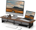 Fenge 35 Inch Monitor Stand with Drawer Storage, Computer Riser for Desk | Wooden Computer Shelf, 2 Tiers, for Dual Monitor/Laptop/PC/TV/Printer up to 55Lbs, Home Office Desk Organizer