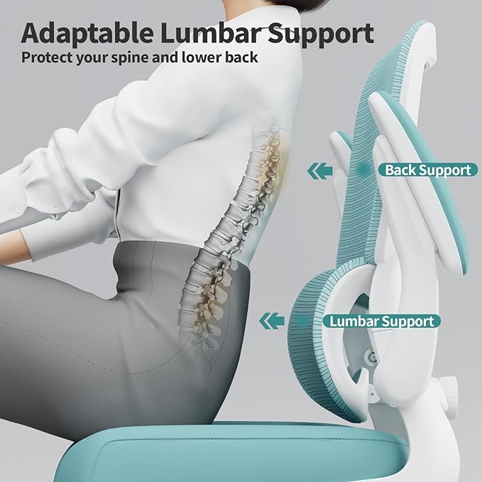 TRALT Office Chair - Ergonomic Desk Chair with Adjustable Lumbar Support, Mesh Computer Chair, Executive Chair for Home Office Comfortable Lumbar Support (1, Mint Green)