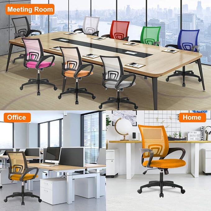 BestOffice Ergonomic Office Chair | Mid-Back Swivel Desk Chair | Orange | with Lumbar Support, Adjustable Height & Breathable Backrest | Sponge Seat & Rolling Wheels | for Home, Office | Pack of 1