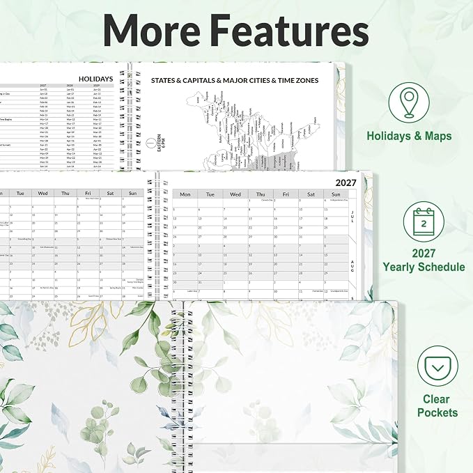 SUNEE 2027 Appointment Book, Quarter-Hourly, Weekly Monthly Planner, 8.5"x11",Eucalyptus
