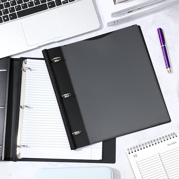 Henoyso 6 Pcs 1 Inch Telescoping 3 Ring Binder with Expandable Telescoping Spine 200 Sheets Capacity with Clear Front Cover 3 Round Rings Flexible Plastic Notebook Binder for School, Office(Black)