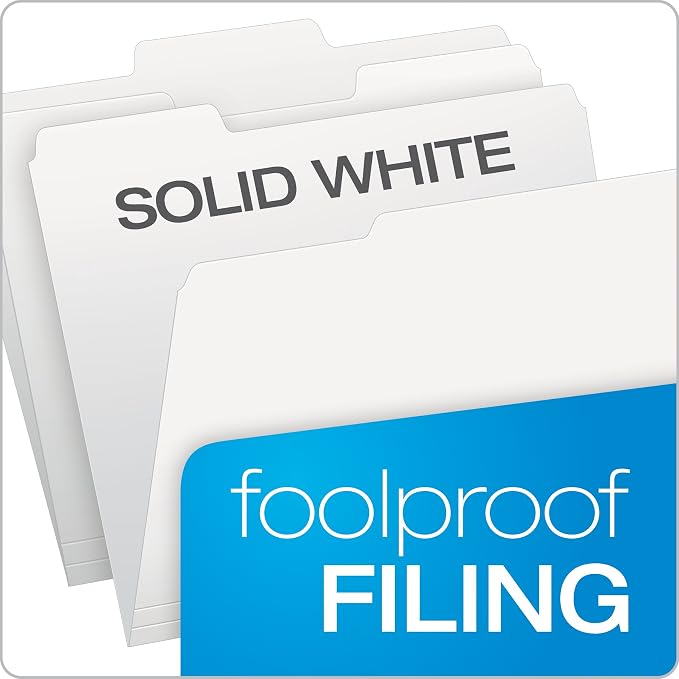 Pendaflex Two-Tone Color File Folders, Letter Size, White, 1/3 Cut, 100 per box (152 1/3 WHI)