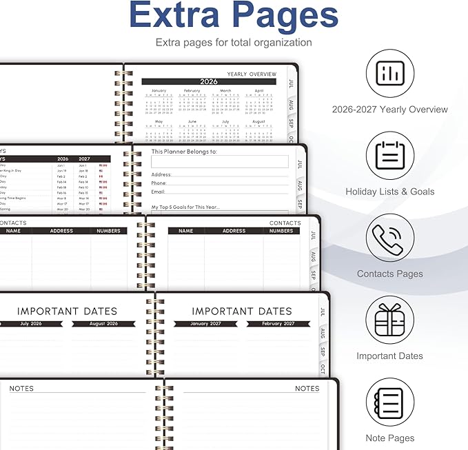 Planner 2026-2027, Weekly and Monthly Calendar Planner, JUL 2026 - JUN 2027