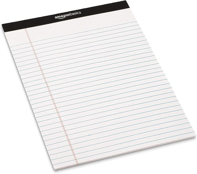 Amazon Basics Legal/Wide Ruled 8-1/2 by 11-3/4 Legal Pad, White, 600 Count (12 Pack of 50 Sheets)