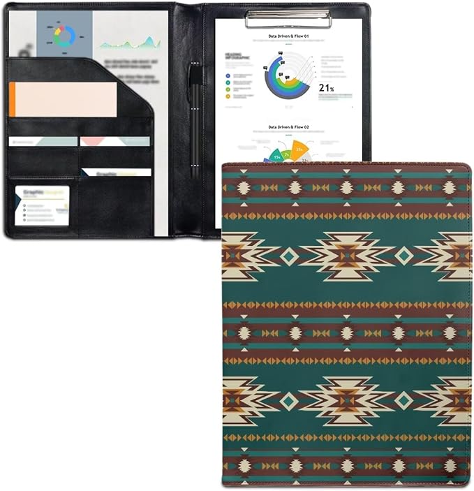 Dreaweet Navajo Print Padfolio Leather Portfolio Organizer Binder for Women Men Interview Resume Folder Legal Document Business Card Holder with Letter Sized Notepad