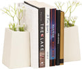 Mind Reader Cement Planter Bookends, Desk Decor and Indoor Plants, Set of 2, White