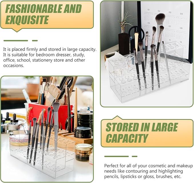 Tofficu Acrylic Multi-Slot Pen Display Holder, 48-Slots Transparent Desk Organizer for Pens, Markers & Brushes, Clear Acrylic Stand for Home Office & Art Supplies