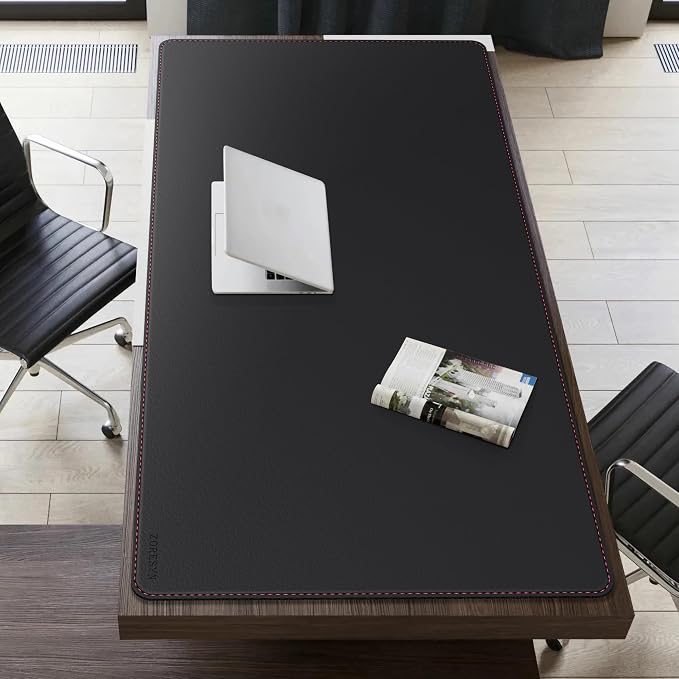 ZORESYN 63.0"x31.5" PU Leather Desk Pad Protector, Large Mouse Pad, Executive Computer Office Desk Mat, Non-Slip Waterproof Desk Writing Pad for Office and Home (Black)