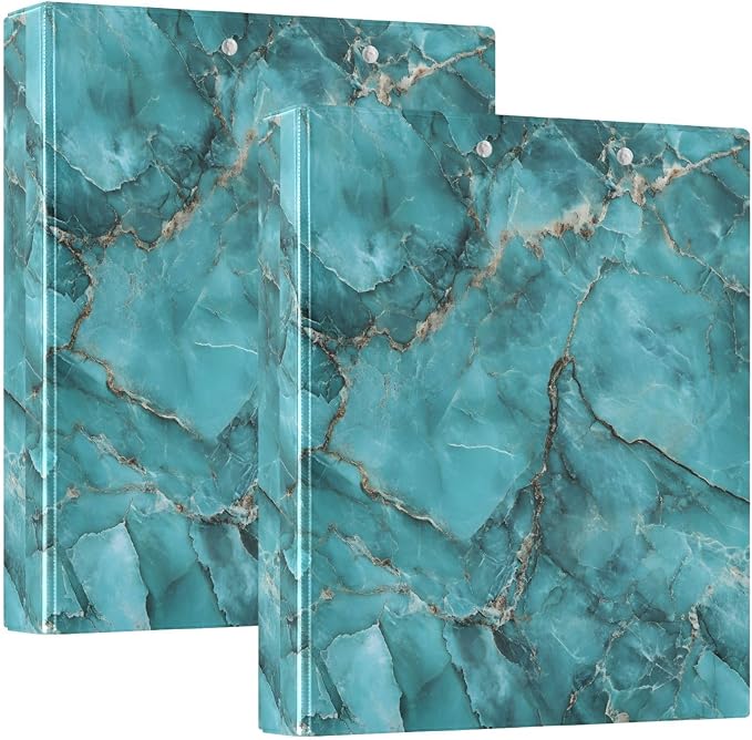 Teal Marble Pattern 3 Ring Binder 1.5 Inch 2 Pack with 200 Sheet for Kids School Supplies Women Men Office