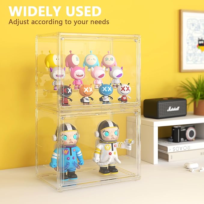 Acrylic Display Case 3 Tiers Clear Figure Display Cases for Collectibles Stackable Storage Box with Magnetic Door Dustproof Showcase