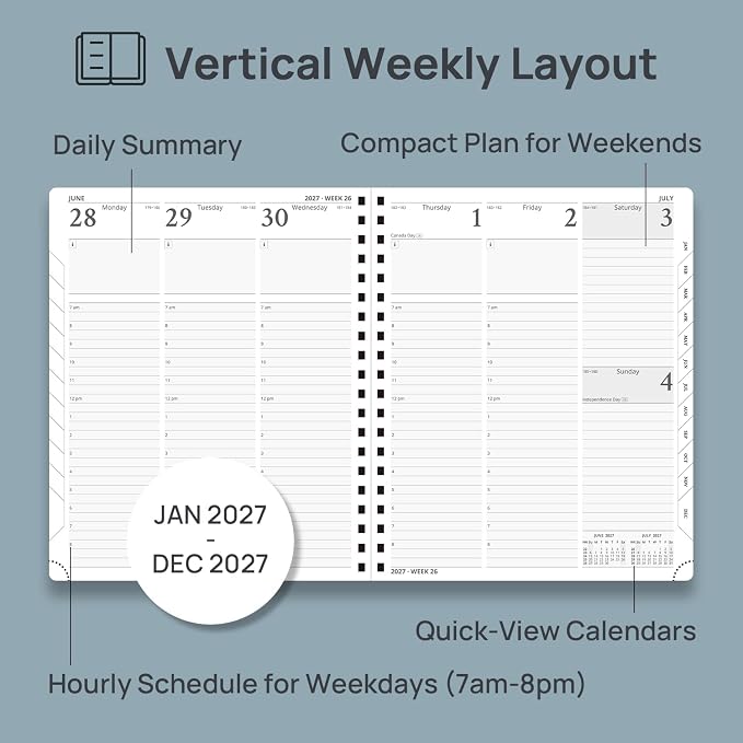 POPRUN 2027 Planner, 8.5'' x 10.5'', Weekly and Monthly Daily Calendar Book