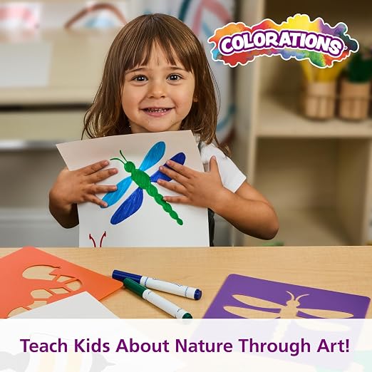 Colorations Garden Stencils, 12 Garden Designs, Made from Washable Plastic | Ages 5+, Kindergarten+, 8" Each, Jumbo Size, Kids Sturdy Stencils, Arts and Crafts