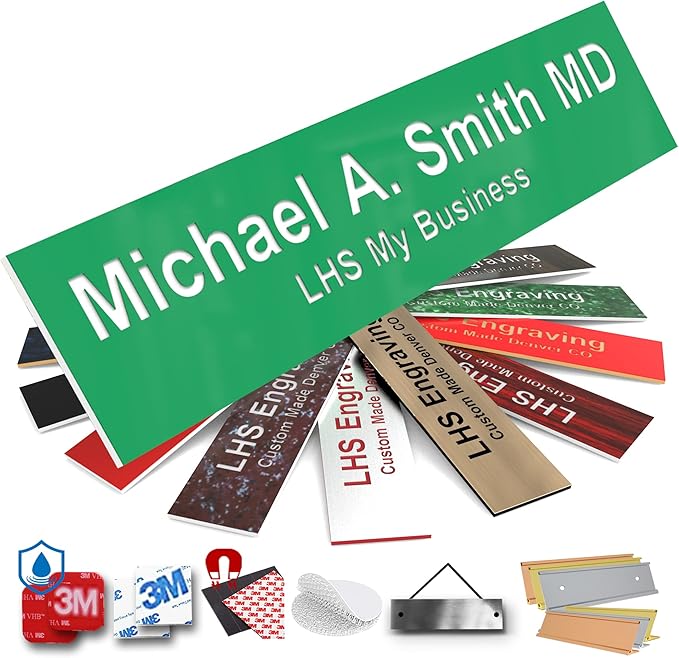 Engraved Custom Door Plate Green Plastic Office Door Sign with White Letters - Made in USA 2x10 B6