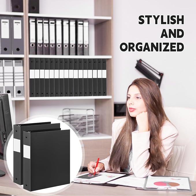 Henoyso 12 Pcs 1.5 Inch 3 Ring Binders, Letter Size,Black | Binders Bulk, Holds 350 Sheets, Round Rings, Durable Flexible PP Plastic Covers, Pockets Labels, School Office Supplies