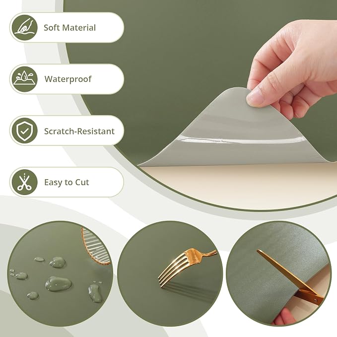 LovePads Makeup Mat for Vanity, 16" x 36" PVC Desk Mat & Dresser Cover Top | Waterproof Desk Protector, Vanity and Desk Accessories; Wipes Clean, Ideal for Writing, Nail Art, Craft Table, Green+Grey
